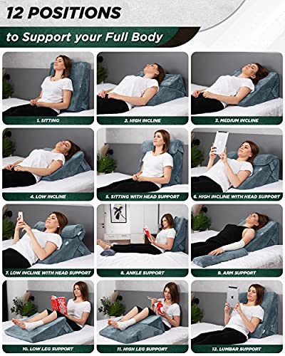 Lunix LX6 3pcs Orthopedic Bed Wedge Pillow Set, Post Surgery Memory Foam for Back, Leg and Knee Pain Relief, Sitting Pillow for Reading, Adjustable Pillows for Acid Reflux and GERD for Sleeping Navy