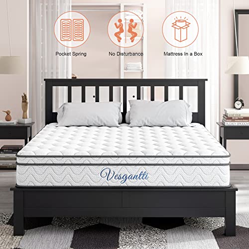 Vesgantti 10.2 Inch Multilayer Hybrid Queen Mattress - Multiple Sizes & Styles Available, Ergonomic Design with Breathable Foam and Pocket Spring/Medium Plush Feel