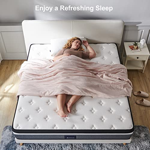 S SECRETLAND Queen Mattress, 14 inch Individually Wrapped Coils Innerspring Mattress, Pocket Spring Hybrid Mattresses with CertiPUR-US Certified Foam, Plush Yet Supportive