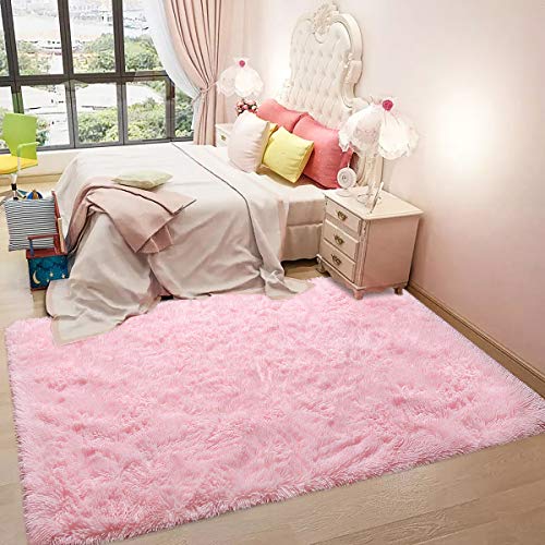 Ultra Soft Pink Rugs for Bedroom 4x6 Feet, Fluffy Shag Area Rugs for Living Room, Large Comfy Furry Rug for Girls Kids Baby Room Decor, Non Slip Nursery Rug Modern Indoor Fuzzy Floor Carpet