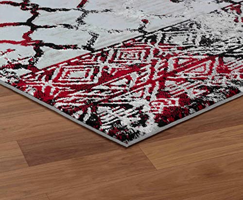 GLORY RUGS Modern Abstract Trellis Area Rug 8x10 Red Black Large Rugs for Home Office Bedroom and Living Room