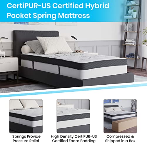Flash Furniture Capri Comfortable Sleep 12 Inch CertiPUR-US Certified Hybrid Pocket Spring Mattress, Twin Mattress in a Box, White