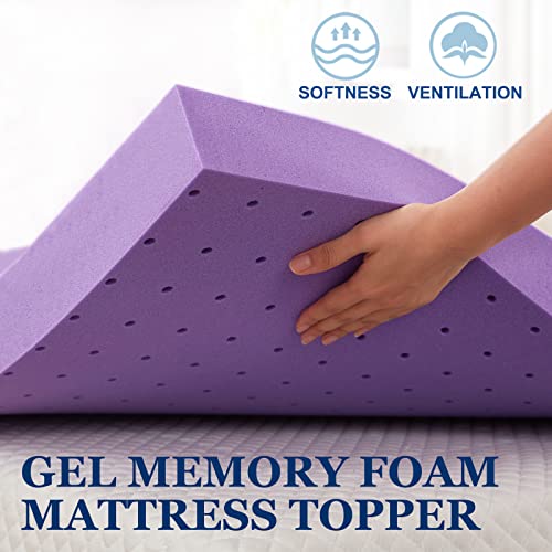 SINWEEK 2 Inch Gel Memory Foam Mattress Topper Ventilated Soft Mattress Pad, Bed Topper, CertiPUR-US Certified, Twin Size, Purple
