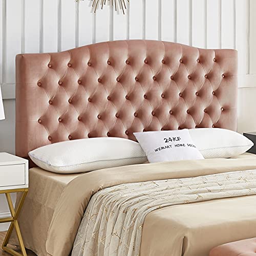 24KF Velvet Upholstered Tufted Button Queen Headboard and Comfortable Fashional Padded Queen/Full Size headboard- Blush