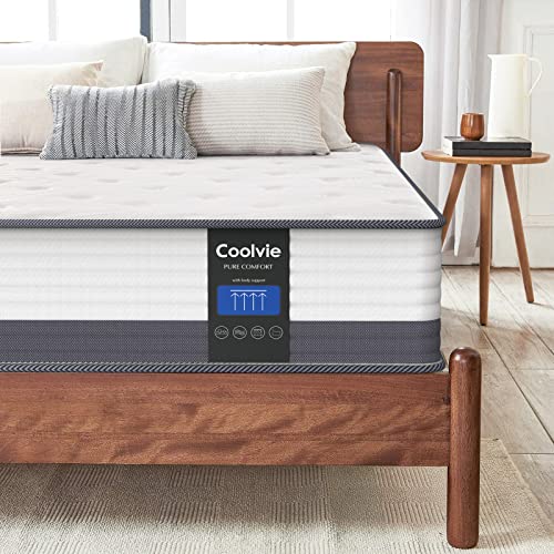 Full Size Mattress, Coolvie 10 Inch Full Gel Memory Foam Hybrid Mattresses, Individual Pocket Springs with Comfy Foam for Back Pain Relief & Cool Sleep, Bed in a Box, Black Deals 2022, White