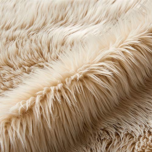 EasyJoy Ultra Soft Fluffy Shaggy Area Rug Faux Fur Rug Chair Cover Seat Pad Fuzzy Area Rug for Bedroom Floor Sofa Living Room (2 x 6 ft Sheepskin, Beige)