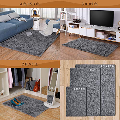 Ophanie Area Rugs for Bedroom Living Room, 4x6 Grey Fluffy Fuzzy Shag  Shaggy Carpet Soft Plush Furry Bedside Rug, Indoor Floor Rug for Kids Girls  Boys