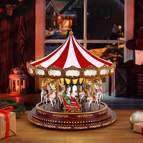 Mr. Christmas Deluxe Carousel Musical Animated Indoor Christmas Decoration, 15 Inch, Brown
