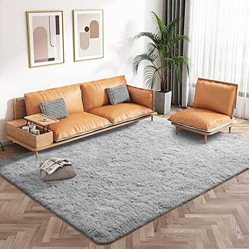 Lochas Ultra Soft Indoor Modern Area Rugs Fluffy Living Room Carpets for Children Bedroom Home Decor Nursery Rug 4x5.3 Feet Gray