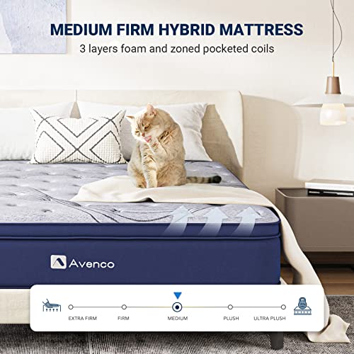 Avenco King Size Mattress, 10 Inch Mattress King Hybrid, Medium Firm King Mattress in a Box for Pressure Relief and Sound Sleep, Wrapped Coils and CertiPUR-US Foam, Soft Breathable Fabric