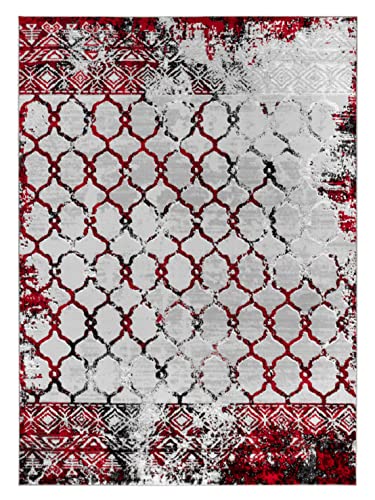 GLORY RUGS Modern Abstract Trellis Area Rug 8x10 Red Black Large Rugs for Home Office Bedroom and Living Room