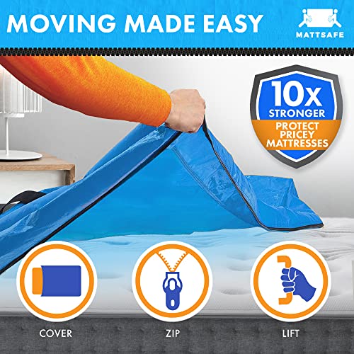 MattSafe Mattress Bags for Moving and Storage (Twin Size) - Mattress Cover for Moving - Heavy Duty, 8 Handles and Strong Zipper Closure - Mattress Storage Bag - Moving Supplies & Moving Bags