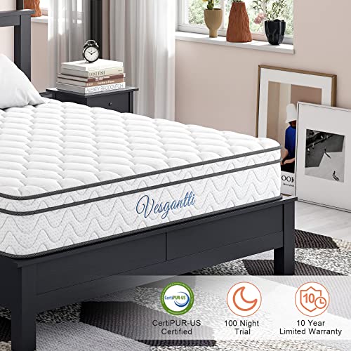 Vesgantti Twin XL Mattress, 10 Inch Hybrid Mattress with Memory Foam & Pocket Spring, Ergonomic Design & Pressure Relief, Medium Firm Feel Mattress in a Box (39 x 80 x10 Inches)