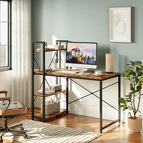 Bestier Computer Desk with Shelves - 47 Inch Small Space Home Office Desks with Bookshelf for Study Writing and Work - Plenty Leg Room and Easy Assemble, Rustic Brown