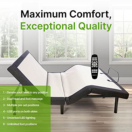 GhostBed Adjustable Bed Frame Power Base with Ultimate Cool Gel Memory Foam Mattress Bundle - Electric Bed Base with Lumbar Support - Zero Gravity and Massage Settings - Twin XL