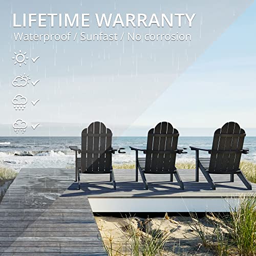 LUE BONA Adirondack Chairs Set of 4, Black Poly Adirondack Chairs with Cup Holder, 300LBS Modern Adirondack Chair Weather Resistant, Outdoor Patio Chair for Fire Pit, Patio, Law, Balcony, Backyard