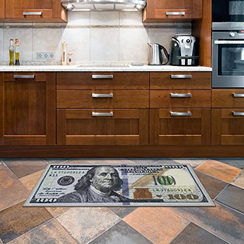 Machine Washable $100 Bill Design Non-Slip Rubberback 22x53 Modern Runner Rug for Hallway, Kitchen, Bedroom, 22" x 53", Multicolor