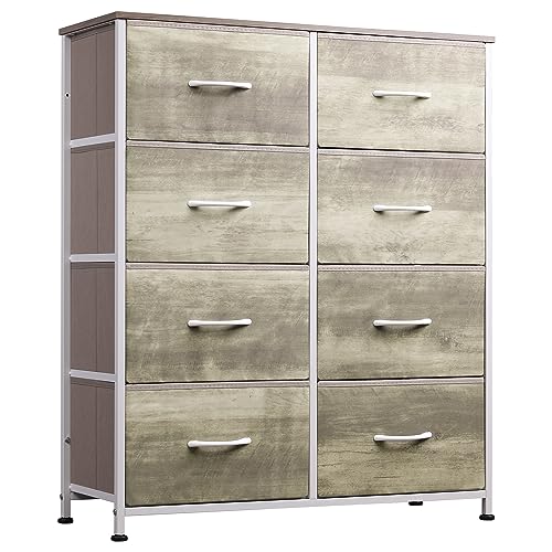 WLIVE Fabric Dresser for Bedroom, Tall Dresser with 8 Drawers, Storage Tower with Fabric Bins, Double Dresser, Chest of Drawers for Closet, Living Room, Hallway, Greige