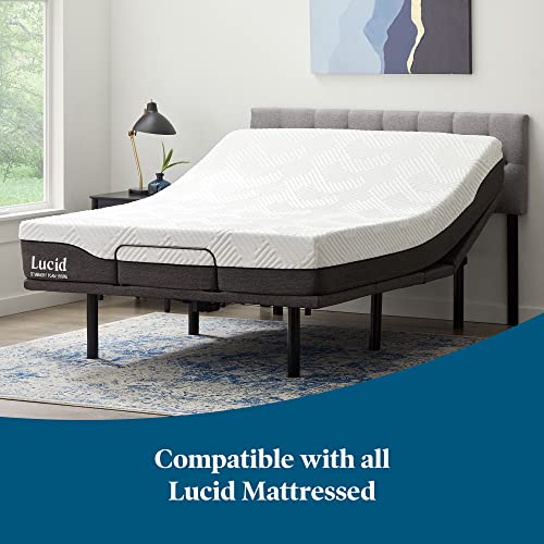 Lucid L600 Adjustable Bed Frame-Bluetooth-Companion App-Head and Foot Incline-Massage-Under Bed Lighting-Dual USB Ports - Queen Adjustable Bed Frame