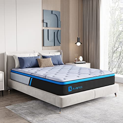 Avenco Hybrid Mattress King,10 Inch King Size Mattress in a Box, Medium Firm King Bed Mattress with Individual Pocket Springs & Comfort Foam for Pressure Relief