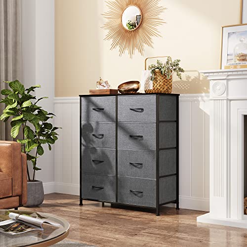 WLIVE Fabric Dresser for Bedroom, Tall Dresser with 8 Drawers, Storage Tower with Fabric Bins, Double Dresser, Chest of Drawers for Closet, Living Room, Hallway, Dormitory, Dark Grey