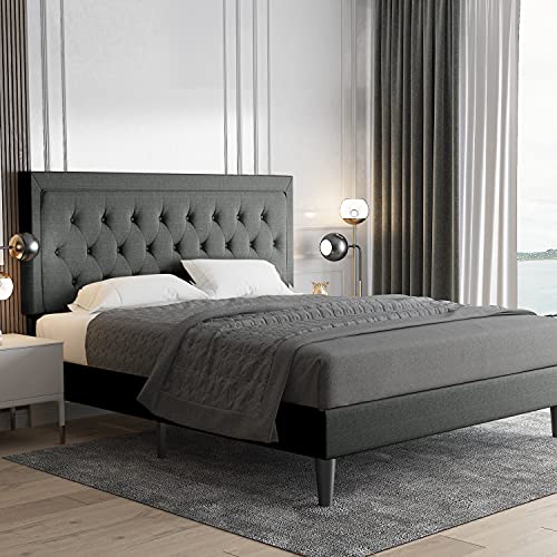 14 Inch Queen Metal Platform Bed Frame With Victorian Headboard - Under Bed Storage, No Box Spring Needed
