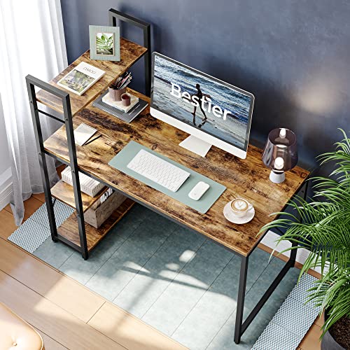 Bestier Computer Desk with Shelves - 47 Inch Small Space Home Office Desks with Bookshelf for Study Writing and Work - Plenty Leg Room and Easy Assemble, Rustic Brown