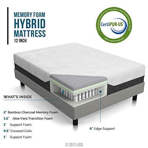 LUCID L300 Adjustable Bed Base with Lucid 12 Inch Memory Foam Hybrid Mattress - Full