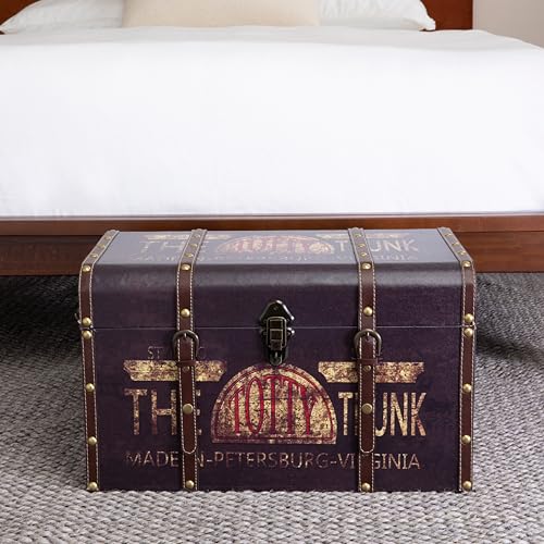 Household Essentials 9243-1 Large Vintage Decorative Home Storage Trunk - Luggage Style , Brown