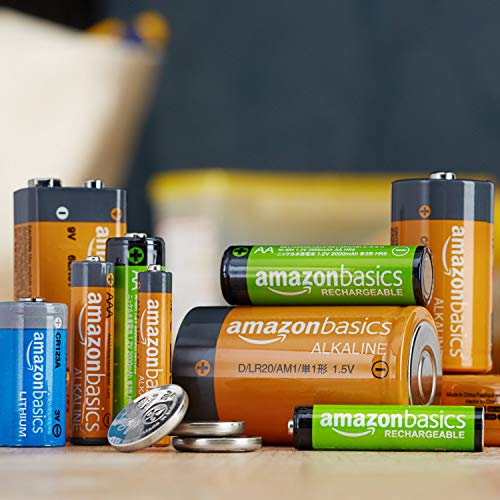 Amazon Basics 16-Pack Rechargeable AA NiMH High-Capacity Batteries, 2400 mAh, Recharge up to 400x Times, Pre-Charged