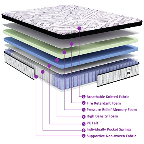 Teoanns Queen Mattress, 12 Inch Memory Foam Mattress in a Box, Individually Wrapped Coils Pocket Springs Hybrid Mattress, Medium Firm for Supportive and Pressure Relief, 100-Night Trial…