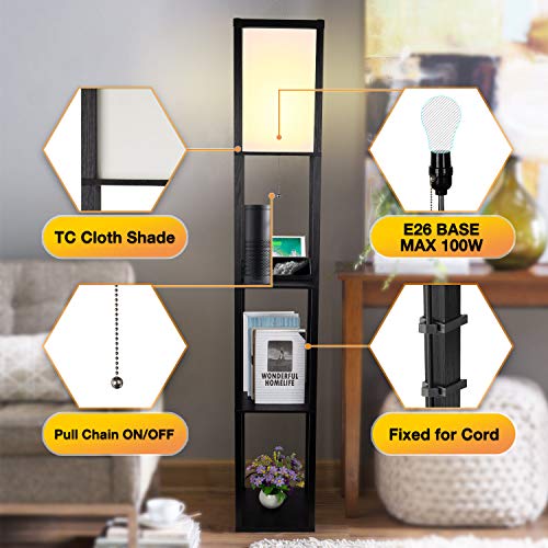 3-in-1 Shelf Floor Lamp with 2 USB Ports and 1 Power Outlet, 3-Tiered , Shelf & Storage & LED Floor Lamp Combination, Modern Standing Light for Living Room, Bedroom