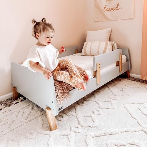 dadada Muse Toddler Bed with Removable Rails – Toddler and Kids Bed Fits Standard Crib Mattress, Holds up to 50 Lbs. – Modern, Easy-to-Assemble, Gray/Natural