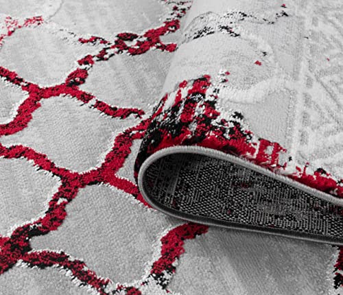 GLORY RUGS Modern Abstract Trellis Area Rug 8x10 Red Black Large Rugs