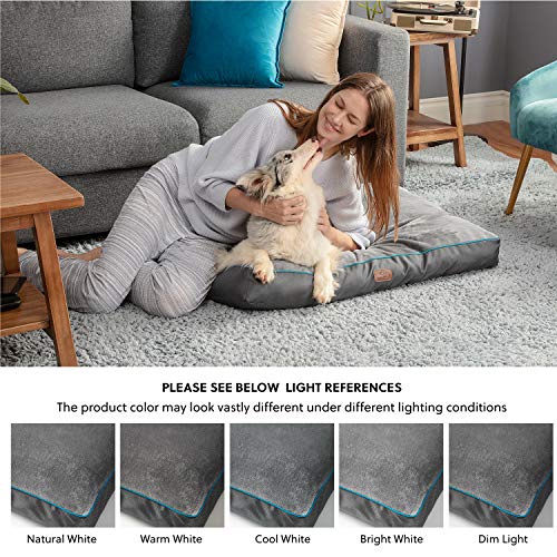 Bedsure Waterproof Large Dog Bed - 4 inch Thicken Up to 80lbs Large Dog Bed with Washable Cover, Pet Bed Mat Pillows, Grey