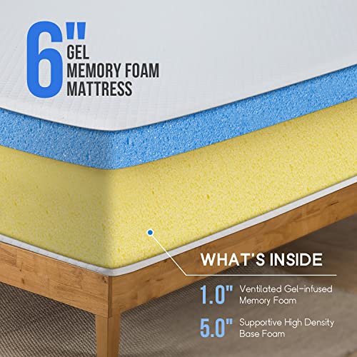 PayLessHere 6 Inch Twin Gel Memory Foam Mattress Fiberglass Free/CertiPUR-US Certified/Bed-in-a-Box/Cool Sleep & Comfy Support