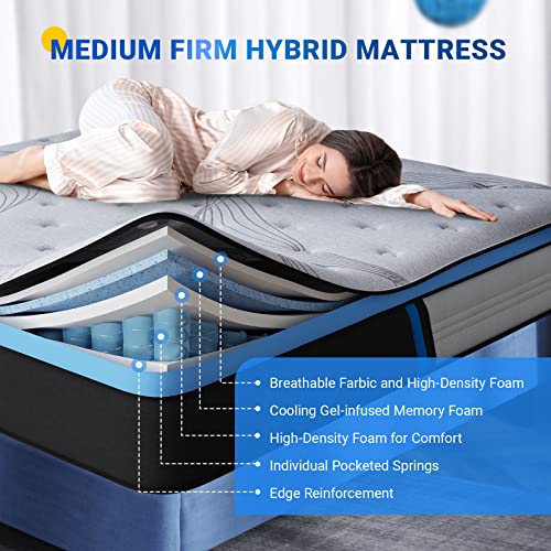 Avenco Hybrid Mattress King,10 Inch King Size Mattress in a Box, Medium Firm King Bed Mattress with Individual Pocket Springs & Comfort Foam for Pressure Relief