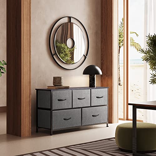WLIVE Dresser for Bedroom with 5 Drawers, Wide Chest of Drawers, Fabric Dresser, Storage Organizer Unit with Fabric Bins for Closet, Living Room, Hallway, Nursery, Dark Grey
