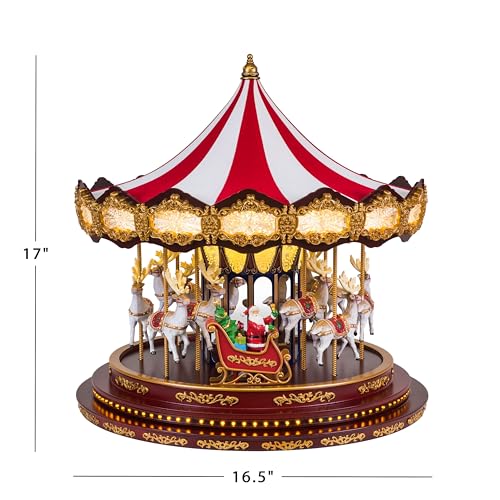 Mr. Christmas Deluxe Carousel Musical Animated Indoor Christmas Decoration, 15 Inch, Brown