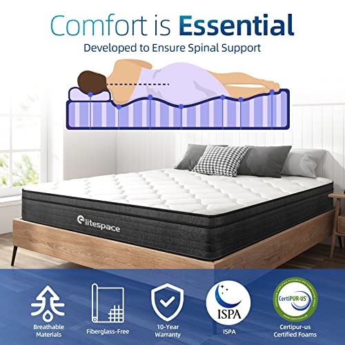 elitespace Queen Size Mattress,10 Inch Grey Memory Foam Hybrid Queen Mattresses in a Box,Individual Pocket Spring Breathable Comfortable for Sleep Supportive and Pressure Relief, CertiPUR-US.
