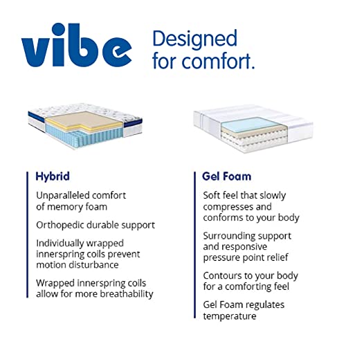 Vibe Quilted Gel Memory Foam and Innerspring Hybrid Pillow Top 12-Inch Mattress | CertiPUR-US Certified | Bed-in-a-Box Queen