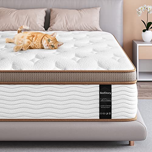 BedStory Queen Mattress - Made in USA - 14 Inch Hybrid Mattress Medium Feel, Individually Wrapped Coils for Pressure Relief & Motion Isolation, 80”x60”x14”