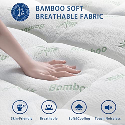 Bamboo Mattress Topper Queen Size, Cooling Extra Thick Breathable Mattress pad, Soft Quilted Fitted Mattress Cover with 5D Snow Down Alternative Fill (8-21”Deep Pocket)