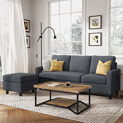 HONBAY Convertible Sectional Sofa, L Shaped Couch with Reversible Chaise for Small Space, Dark Grey