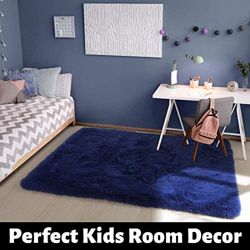 Lochas Ultra Soft Indoor Modern Area Rugs Fluffy Living Room Carpets for Children Bedroom Home Decor Nursery Rug 4x5.3 Feet, Blue, Size: 4' x 5.3
