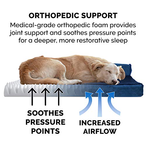 Furhaven Orthopedic Dog Bed for Medium/Small Dogs w/ Removable Bolsters & Washable Cover, For Dogs Up to 35 lbs - Plush & Velvet L Shaped Chaise - Deep Sapphire, Medium