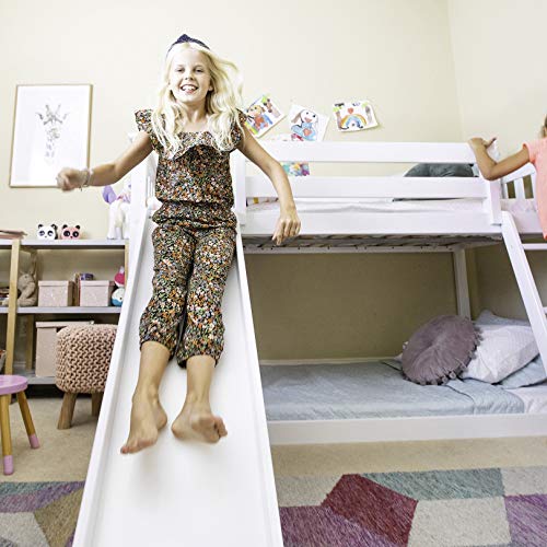 Max & Lily Low Bunk Bed, Twin-Over-Twin Wood Bed Frame For Kids With Slide, White
