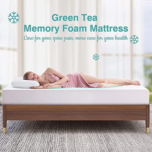 Opoiar 10 Inch Green Tea Memory Foam Mattress/Made in USA, Short King Size for RVs, Campers & Trailers/Mattress-in-a-Box/Medium Firm, White (RV-Short King)