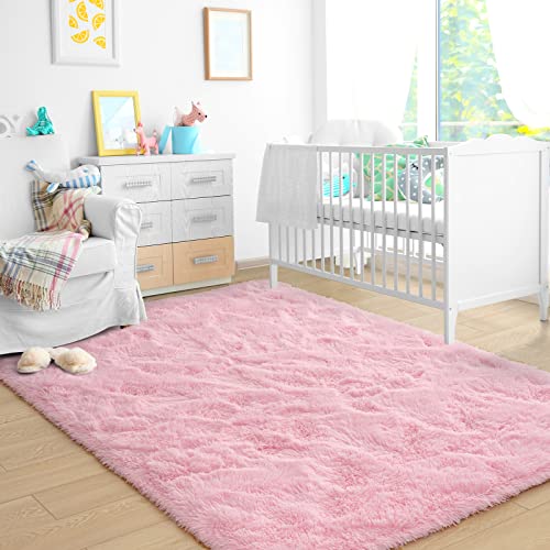 Fluffy Rugs Baby Girl Rugs Hot Pink Round Rug For Bedroom, Kids