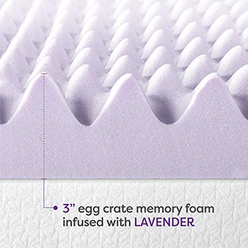Best Price Mattress 3 Inch Egg Crate Memory Foam Mattress Topper with Soothing Lavender Infusion, CertiPUR-US Certified, Queen